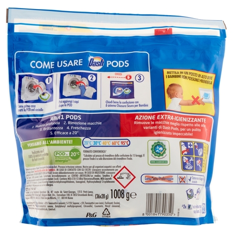 Dash PODS Allin1 Detersivo Lavatrice in Capsule + Azione Extra-Igienizzante 36 Lavaggi